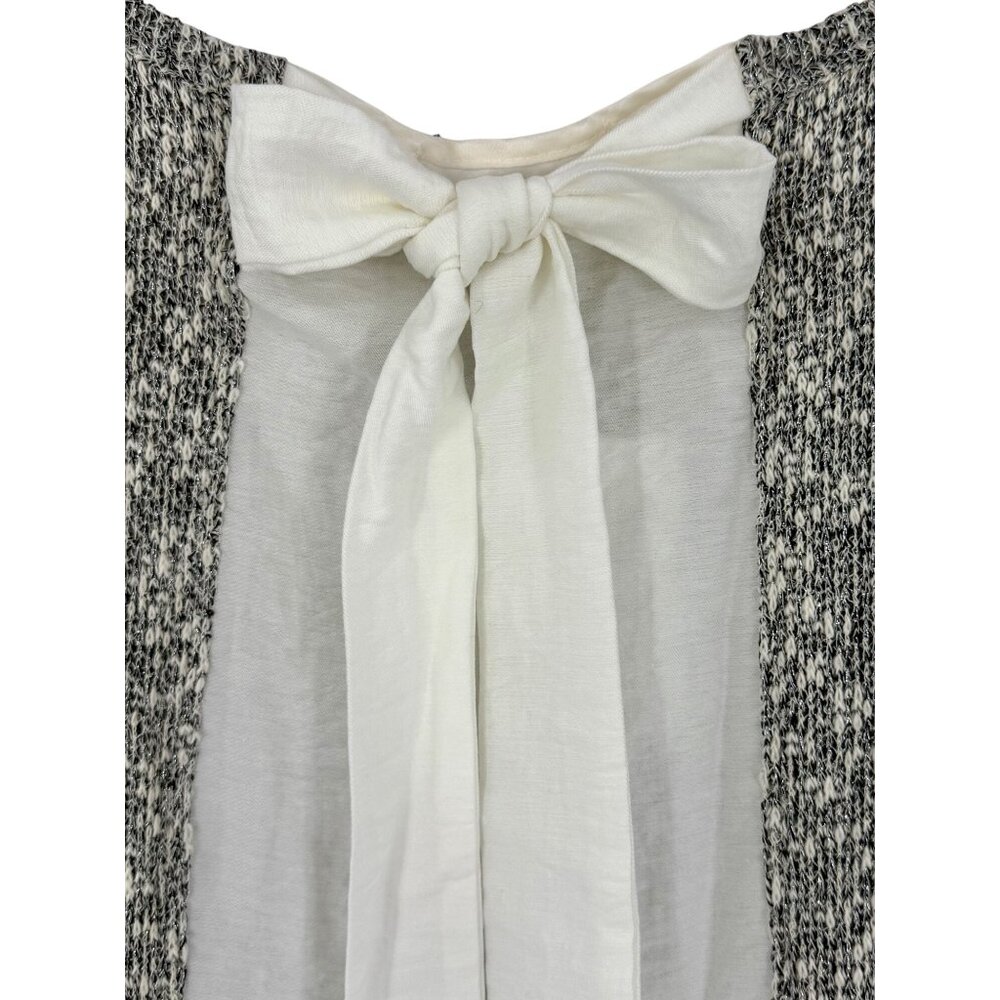Anthropologie X Clu Willoughby Shimmer Knit Ruffle Hem Bow Back L/S Top - Picture 3 of 16